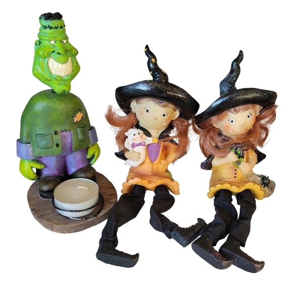 Halloween Shelf Sitters Candle Holders Witch, Frankenstein, Skeleton Set of 4 - Picture 4 of 10